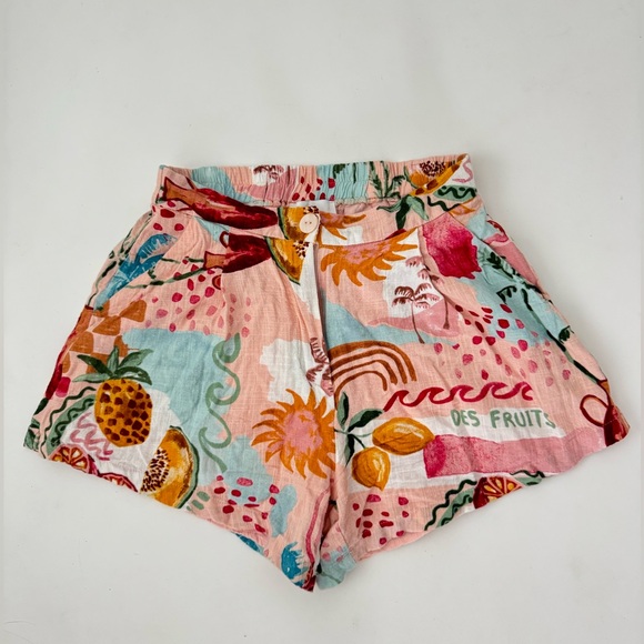 Paper Heart Pants - Paper Heart Fruit Print Linen Rayon Shorts Pink Multicolor High Waist Cruise S
